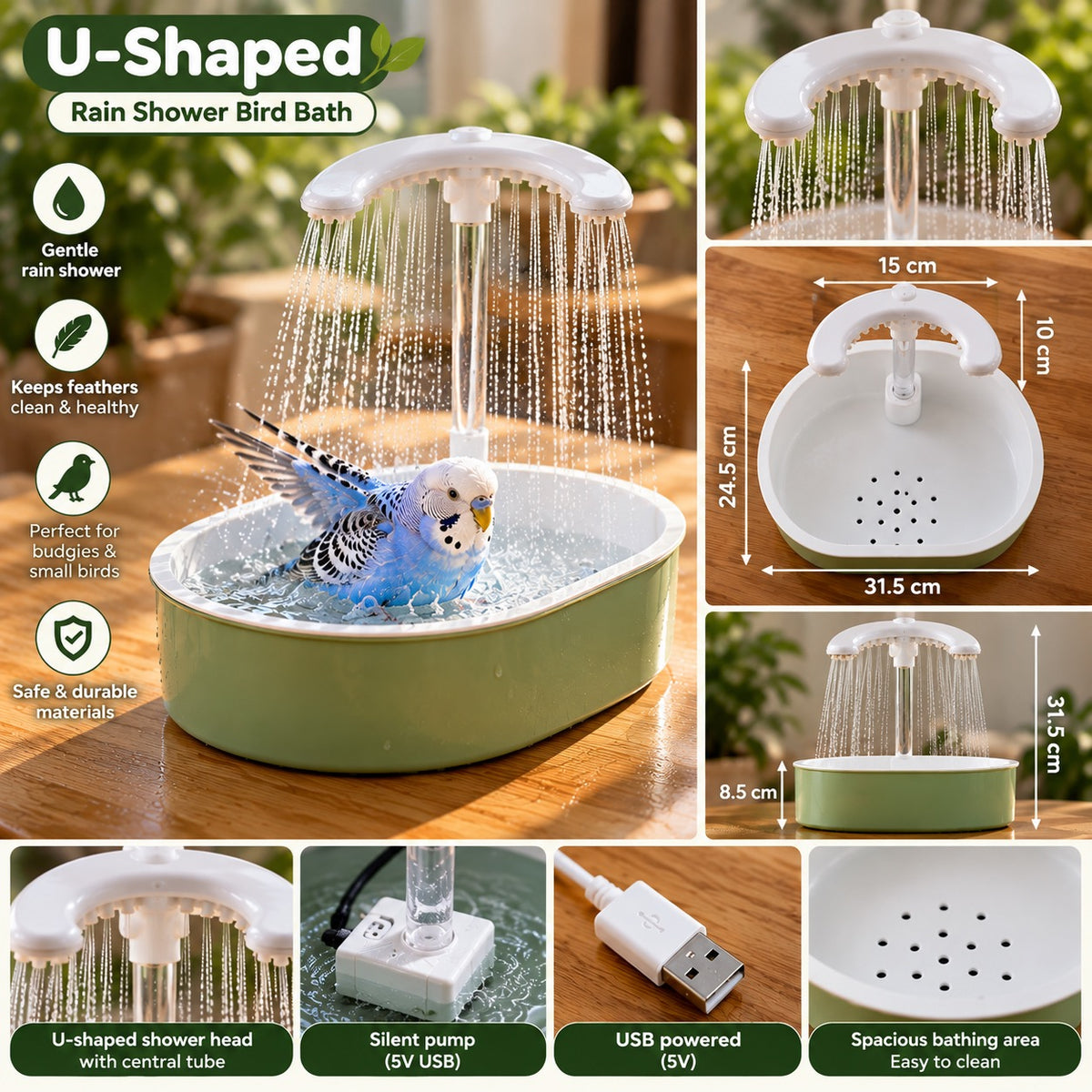 Splash Paradise Bird Bath with Shower