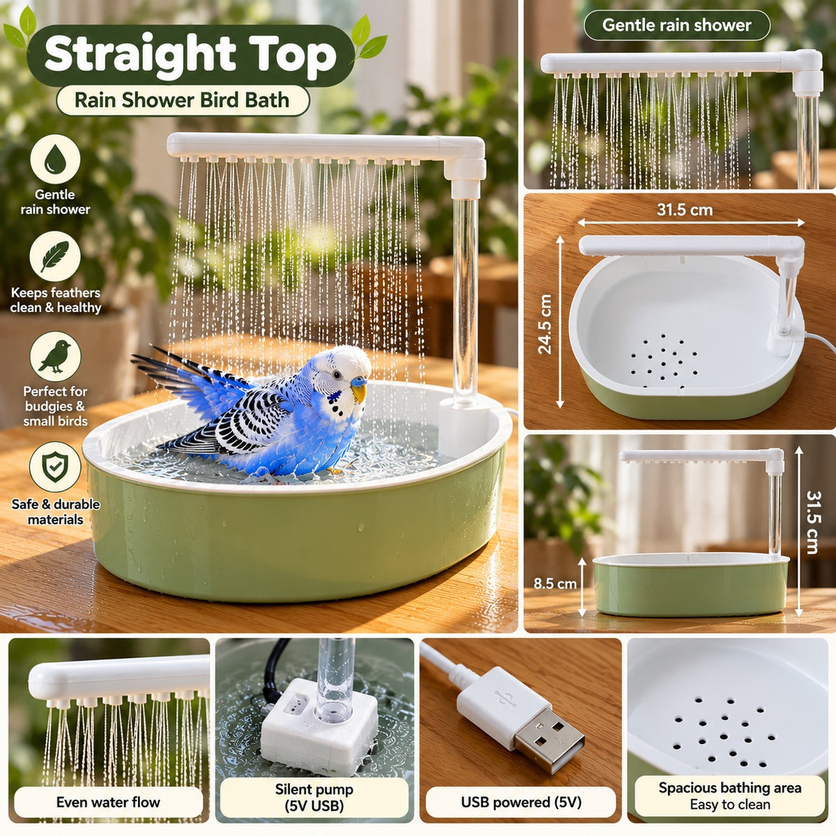 Splash Paradise Bird Bath with Shower